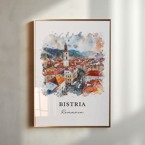 Bistria Watercolor Travel Poster, Romania Print