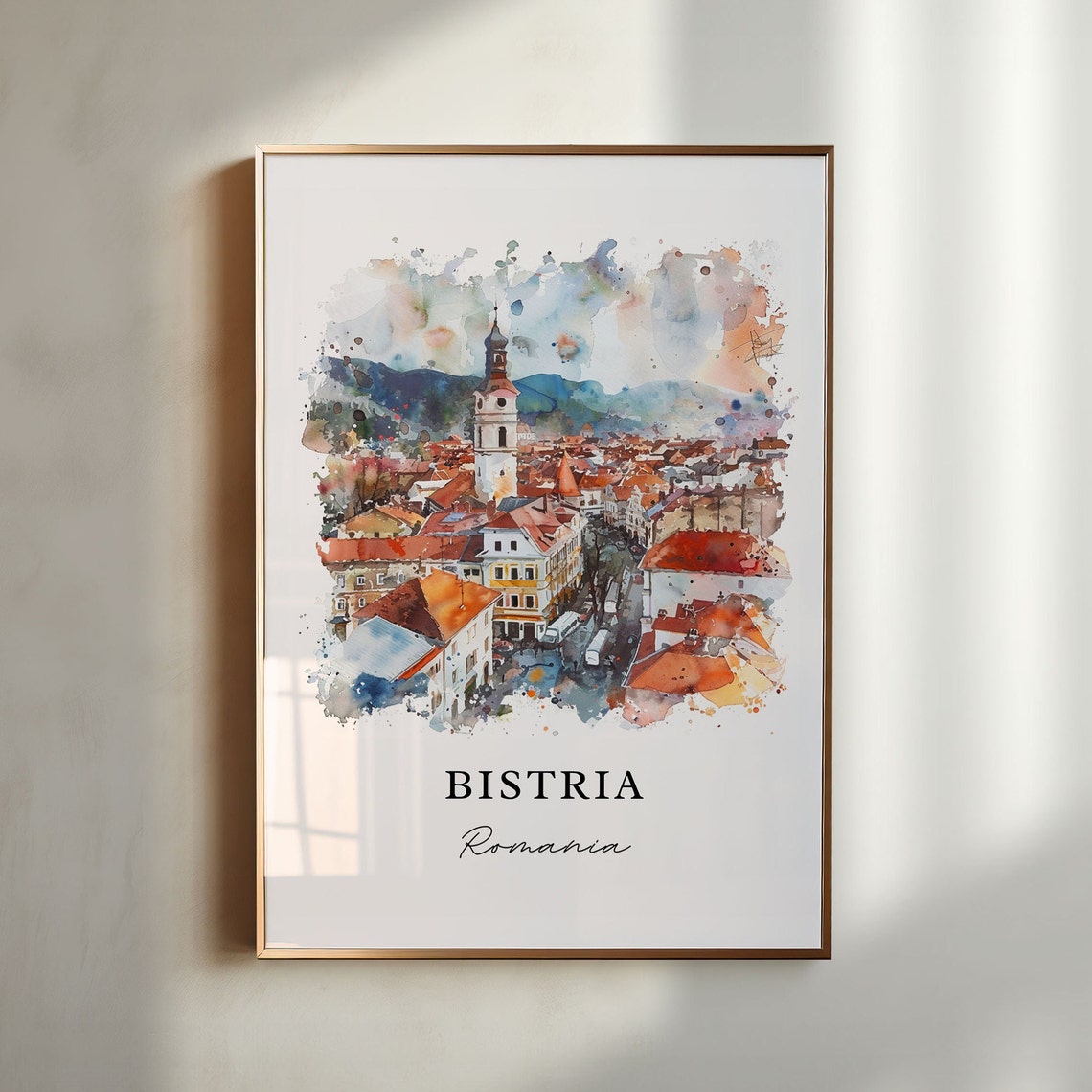 Bistria Watercolor Travel Poster, Romania Print