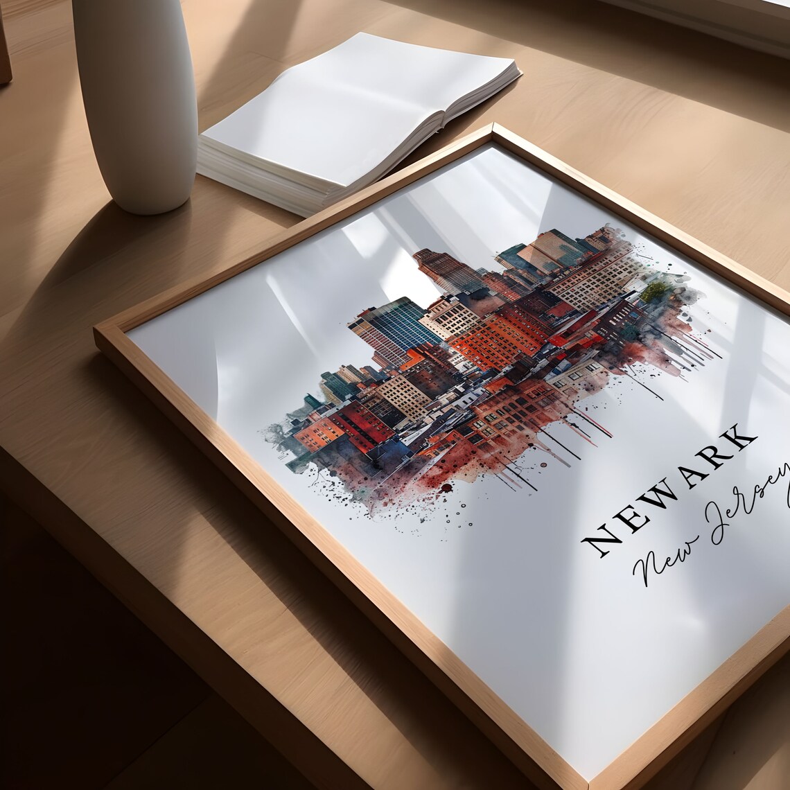 Newark New Jersey Downtown Skyline Watercolor Urban City Poster - Image 5