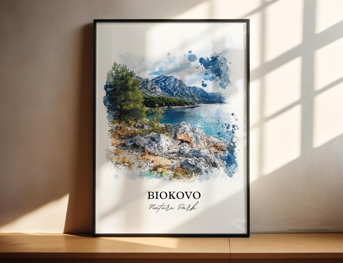 Biokovo Nature Park Croatia Rocky Coast Mountains Watercolor Poster