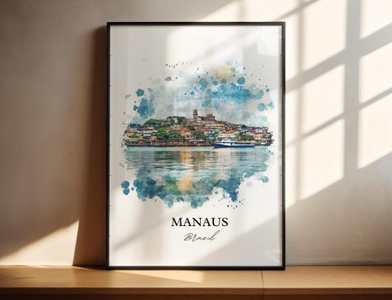 Manaus Brazil Wall Art Print Watercolor Gift Travel Poster Housewarming