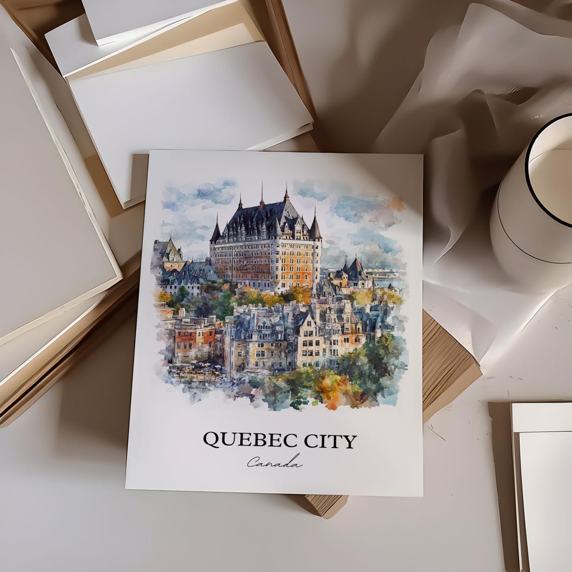 Quebec City Canada Chateau Frontenac Watercolor Landmark Poster - Image 3