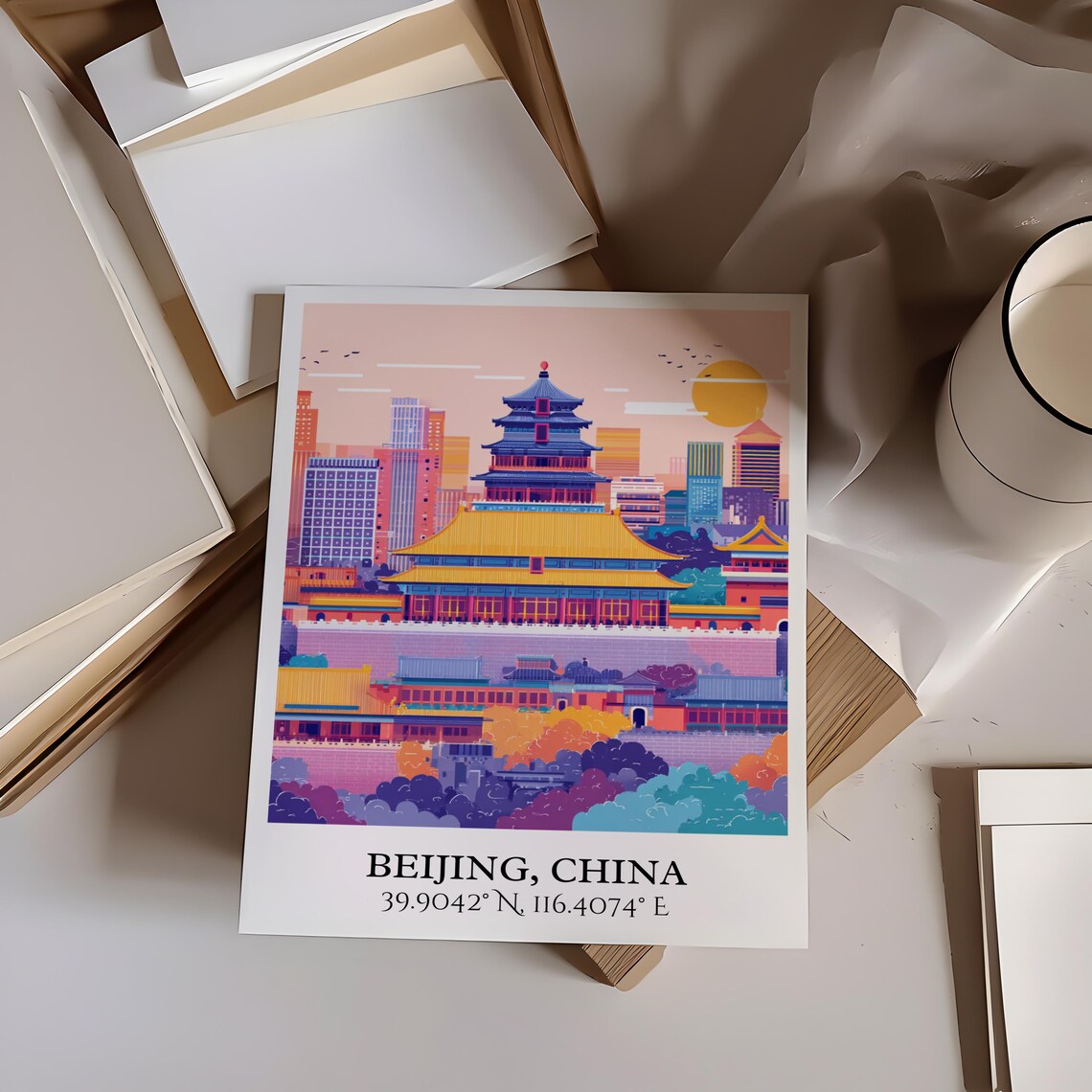 Beijing China Forbidden City Pagoda Skyline Retro Travel Art Poster - Image 4