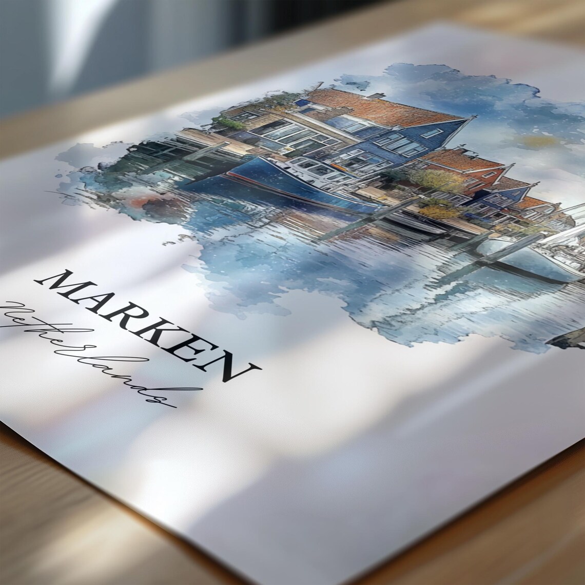 Marken Netherlands Fishing Harbor Boats Watercolor Travel Poster - Image 6