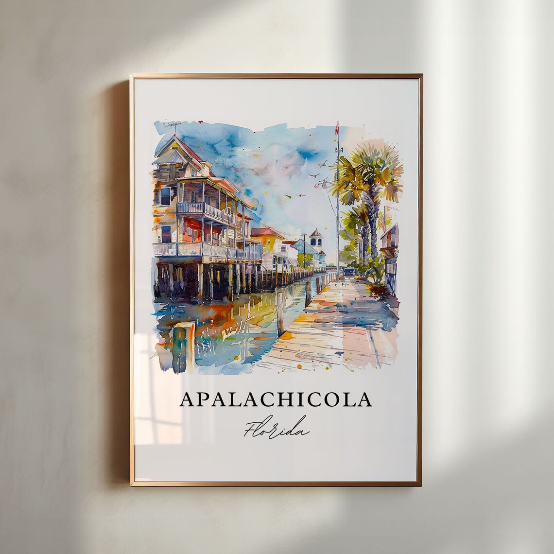 Apalachicola Florida Waterfront Watercolor Historic Town Poster