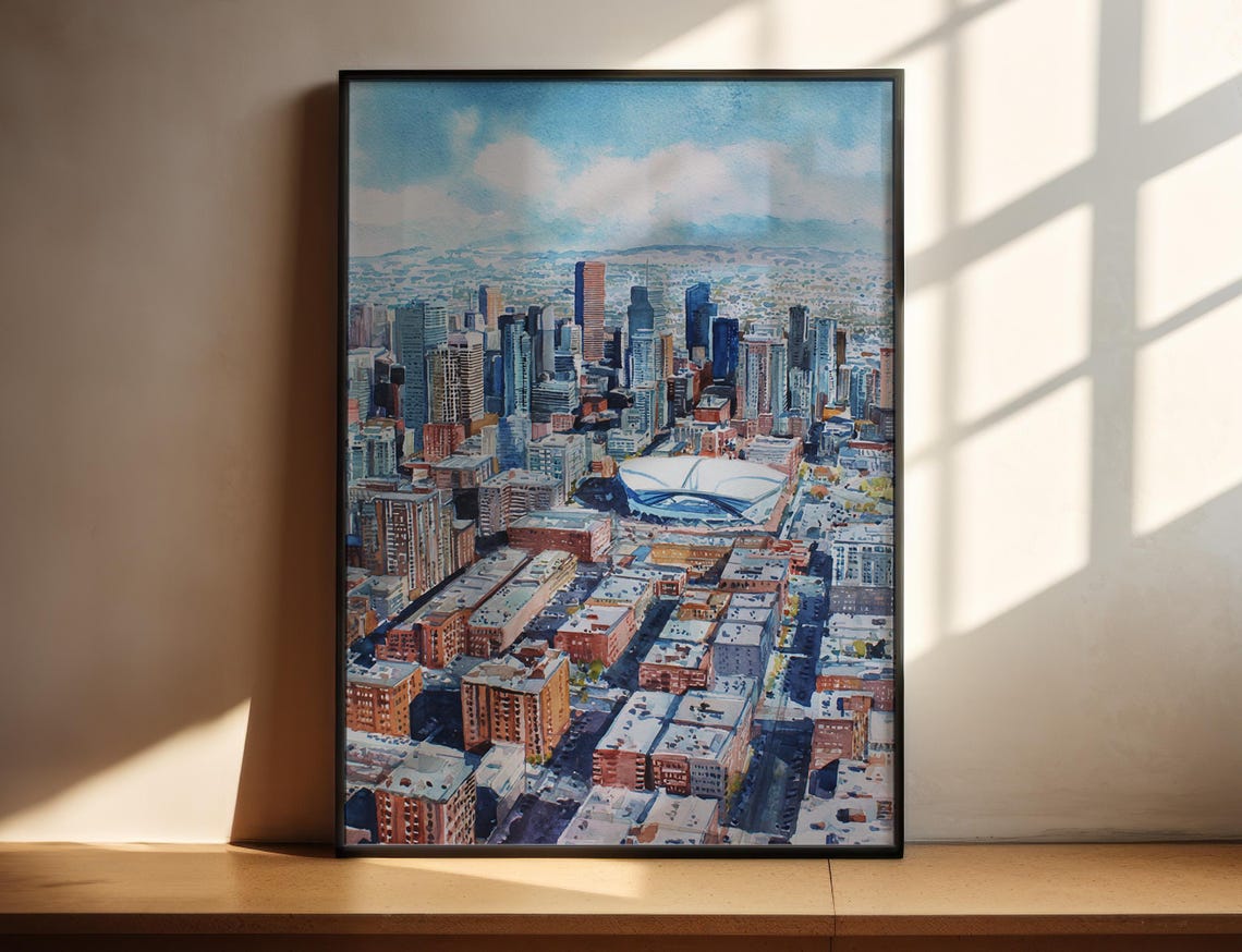Denver Colorado Watercolor Art Travel Print Co Artwork Decor Skyline Wall