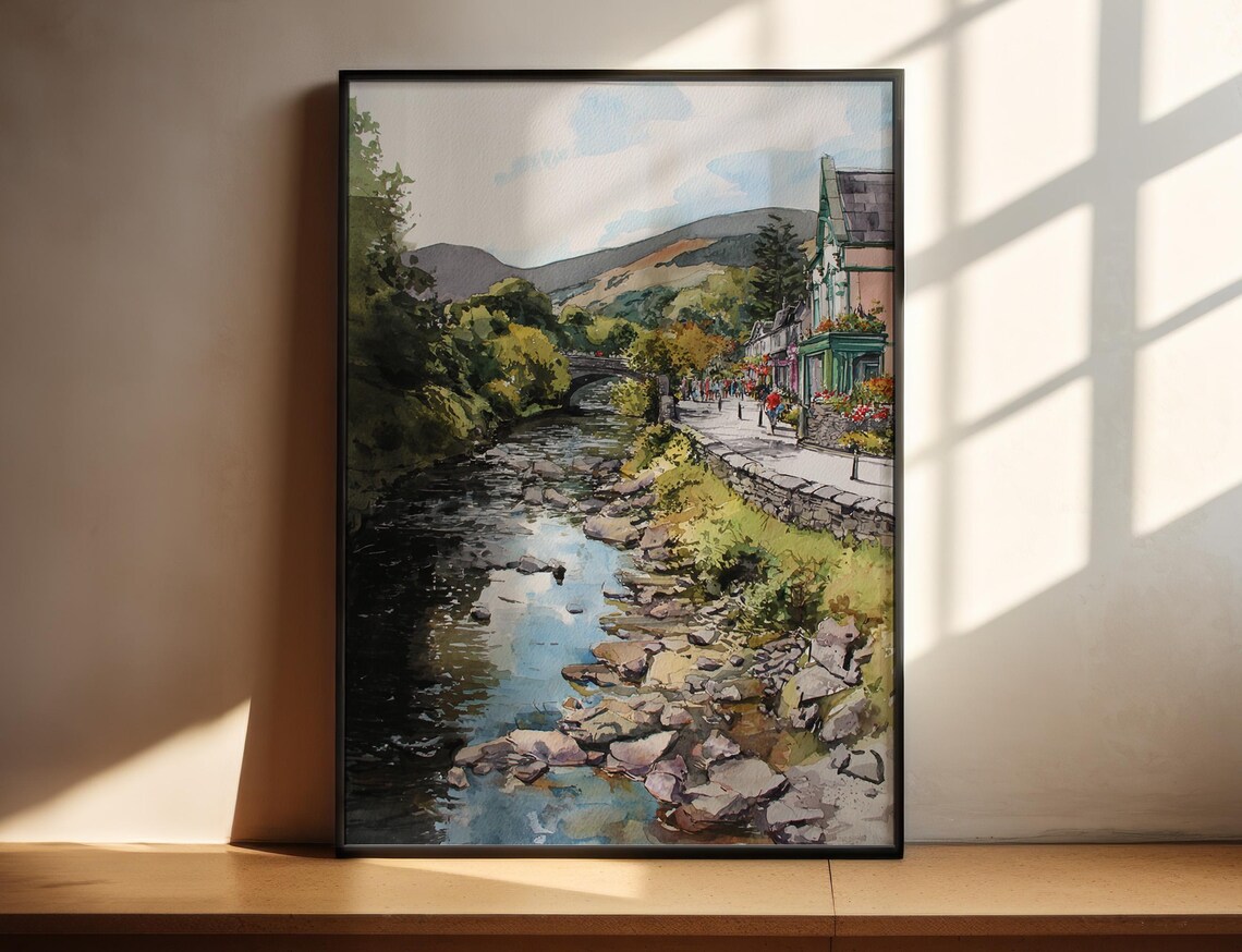 Killarney Ireland Riverside Village Watercolor Scenic Old Town Poster