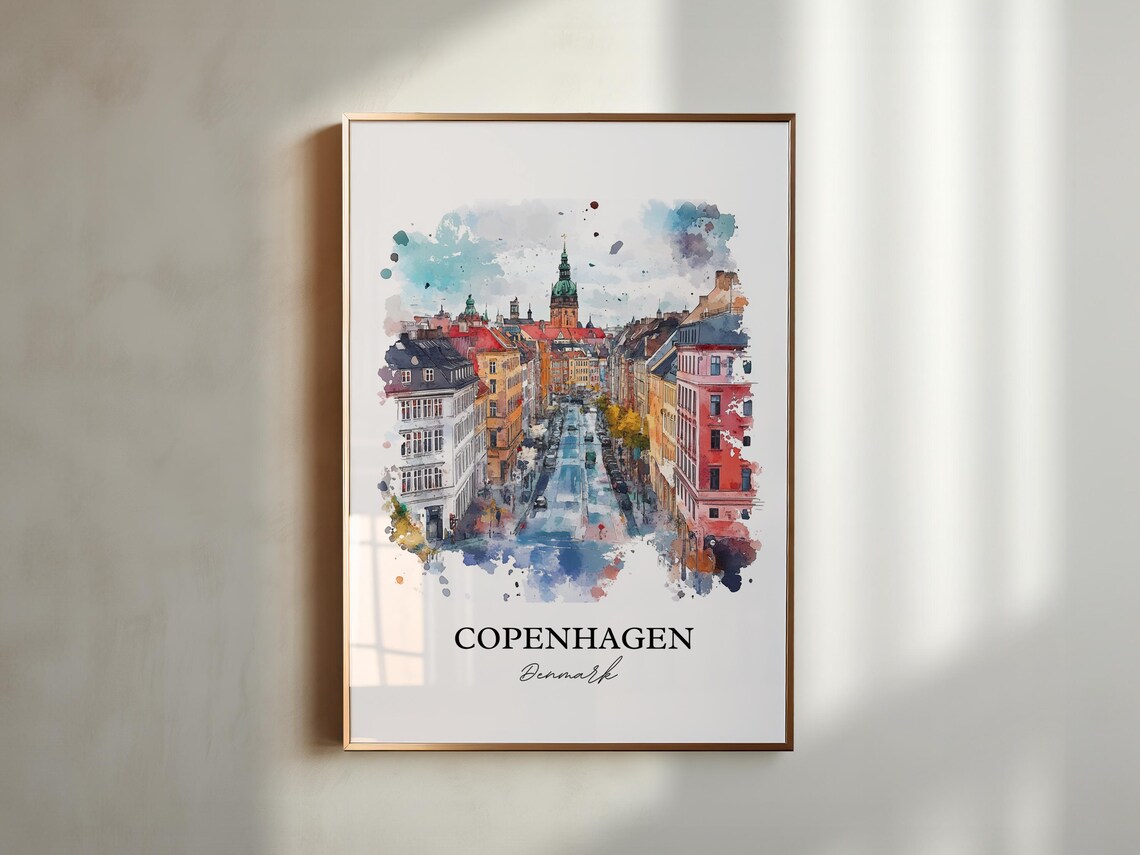 Copenhagen Denmark Watercolor Historic Street Scene Travel Poster - Image 2