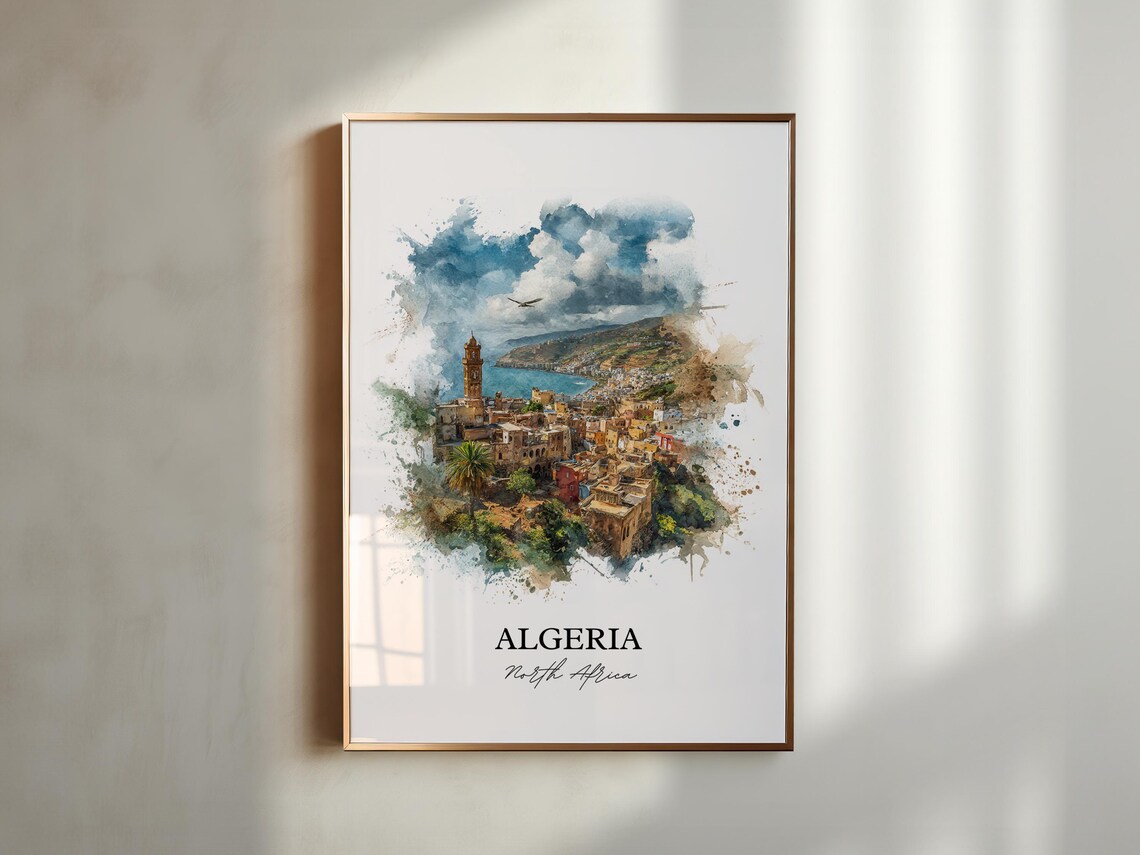 Algeria North Africa Seaside Old Town Watercolor Travel Poster - Image 6