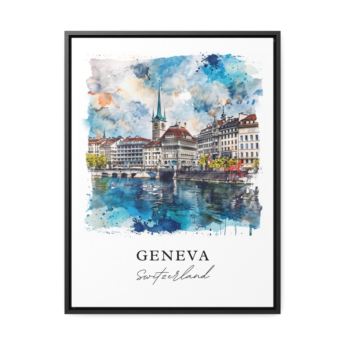 Geneva Watercolor Travel Poster, Switzerland Art Print - Image 3