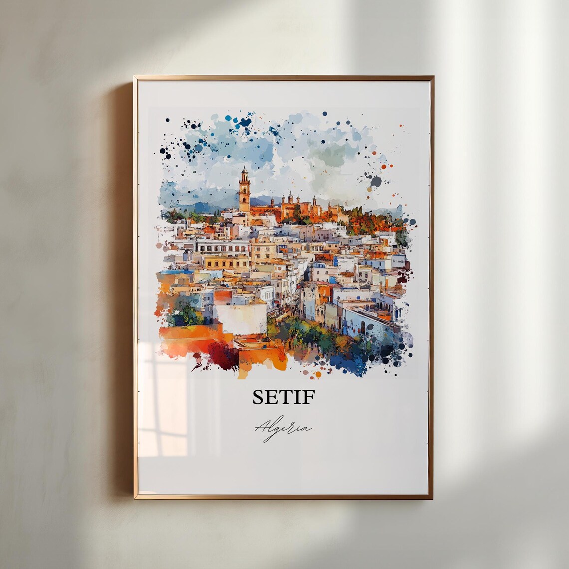 Setif Algeria Historic Old Town Tower Watercolor Cityscape Poster