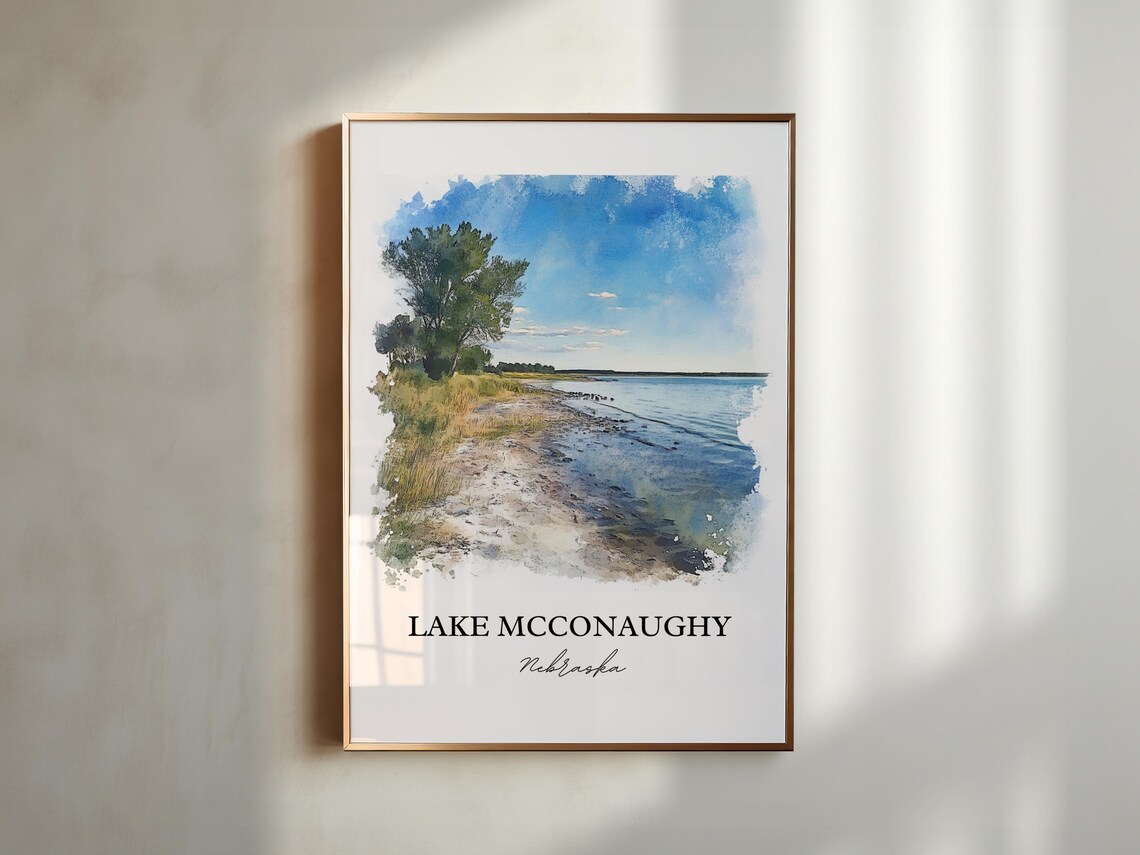 Lake McConaughy Nebraska Lake Shore Watercolor Travel Poster - Image 2
