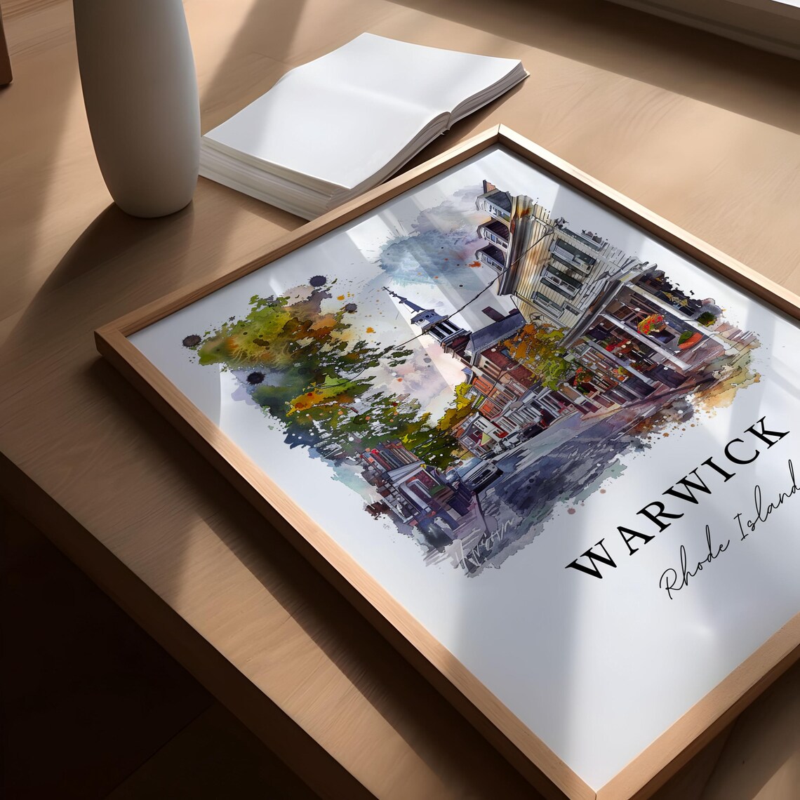 Warwick Rhode Island Historic Street Watercolor Small Town Art Poster - Image 5
