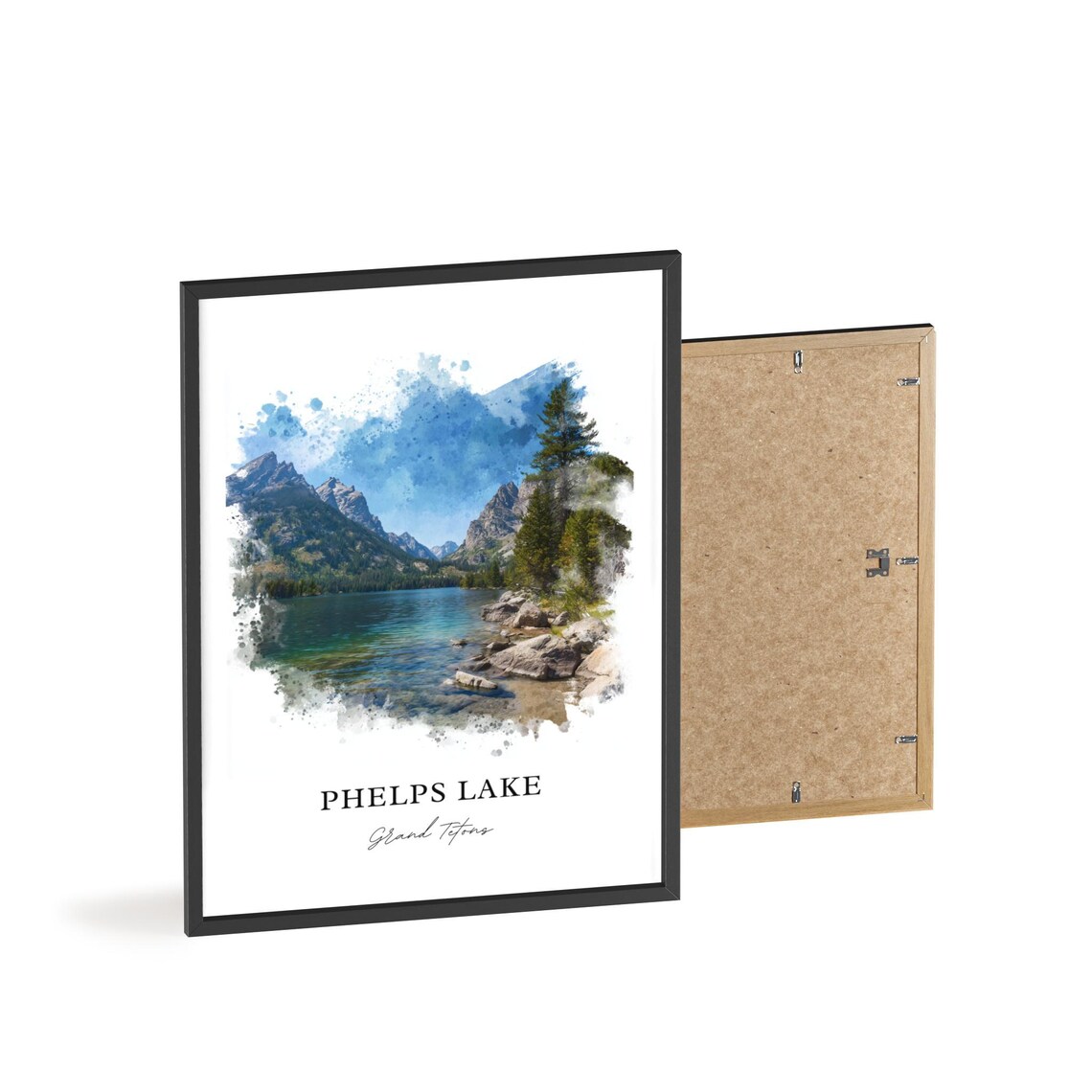 Phelps Lake Grand Tetons Rocky Shore Watercolor Mountain Art Poster - Image 2