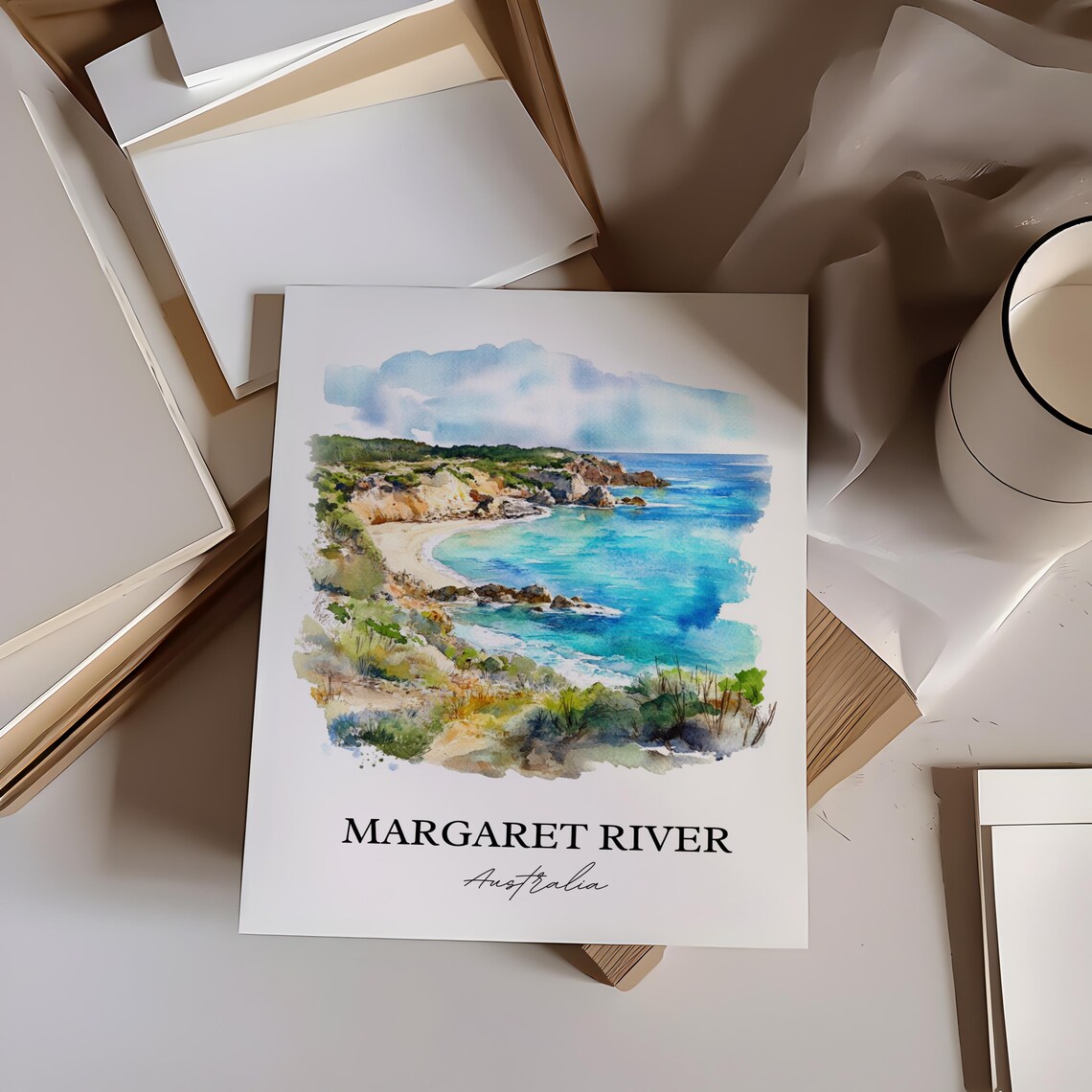 Margaret River Australia Turquoise Cove Cliffs Watercolor Poster - Image 4
