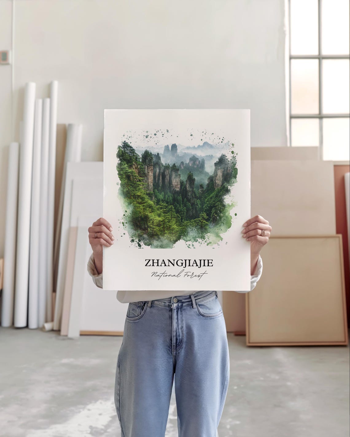 Zhangjiajie National Forest Watercolor Sandstone Pillars Poster - Image 3