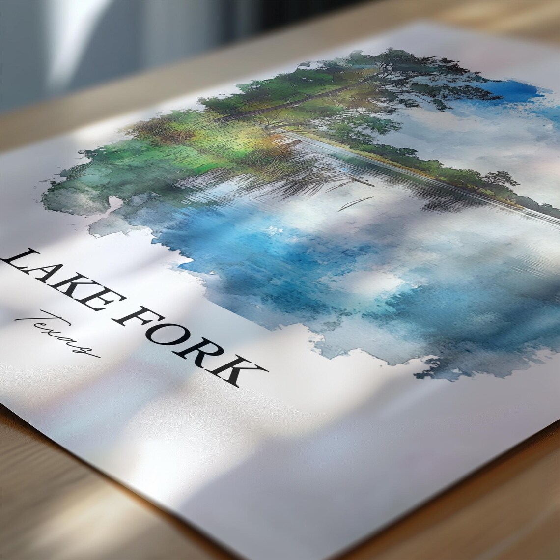 Lake Fork Texas Quiet Calm Cove Watercolor Lake Landscape Poster - Image 6