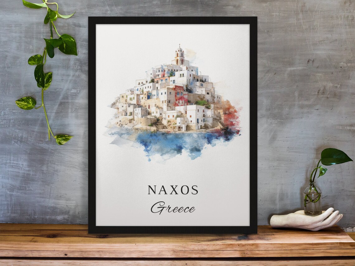 Naxos Greece Island Old Town Watercolor Skyline Travel Art Wall Poster