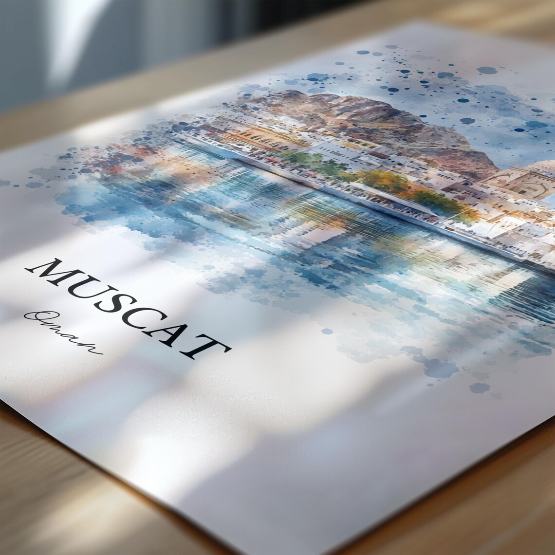 Muscat Oman Watercolor Harbor Cityscape Arabia Travel Poster - Image 6