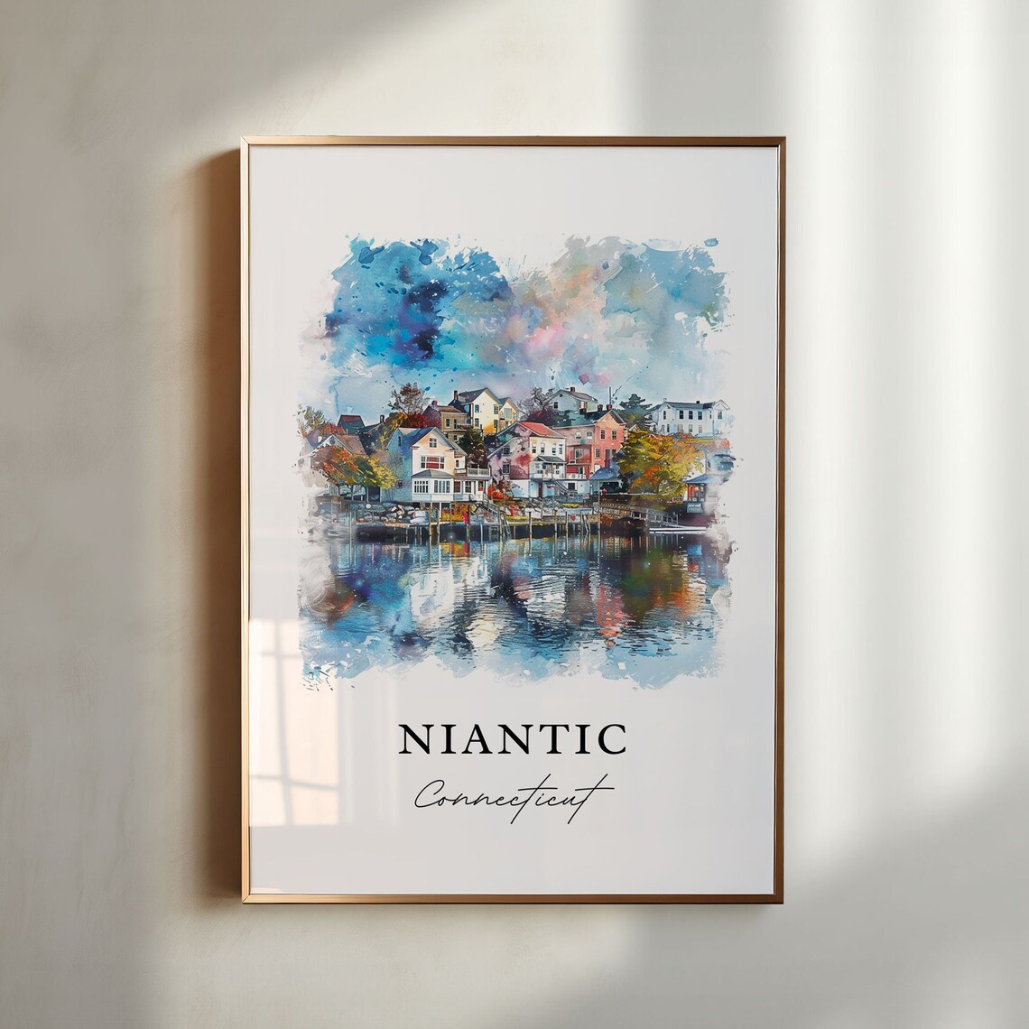 Niantic Connecticut Watercolor Harbor Village Reflection Poster