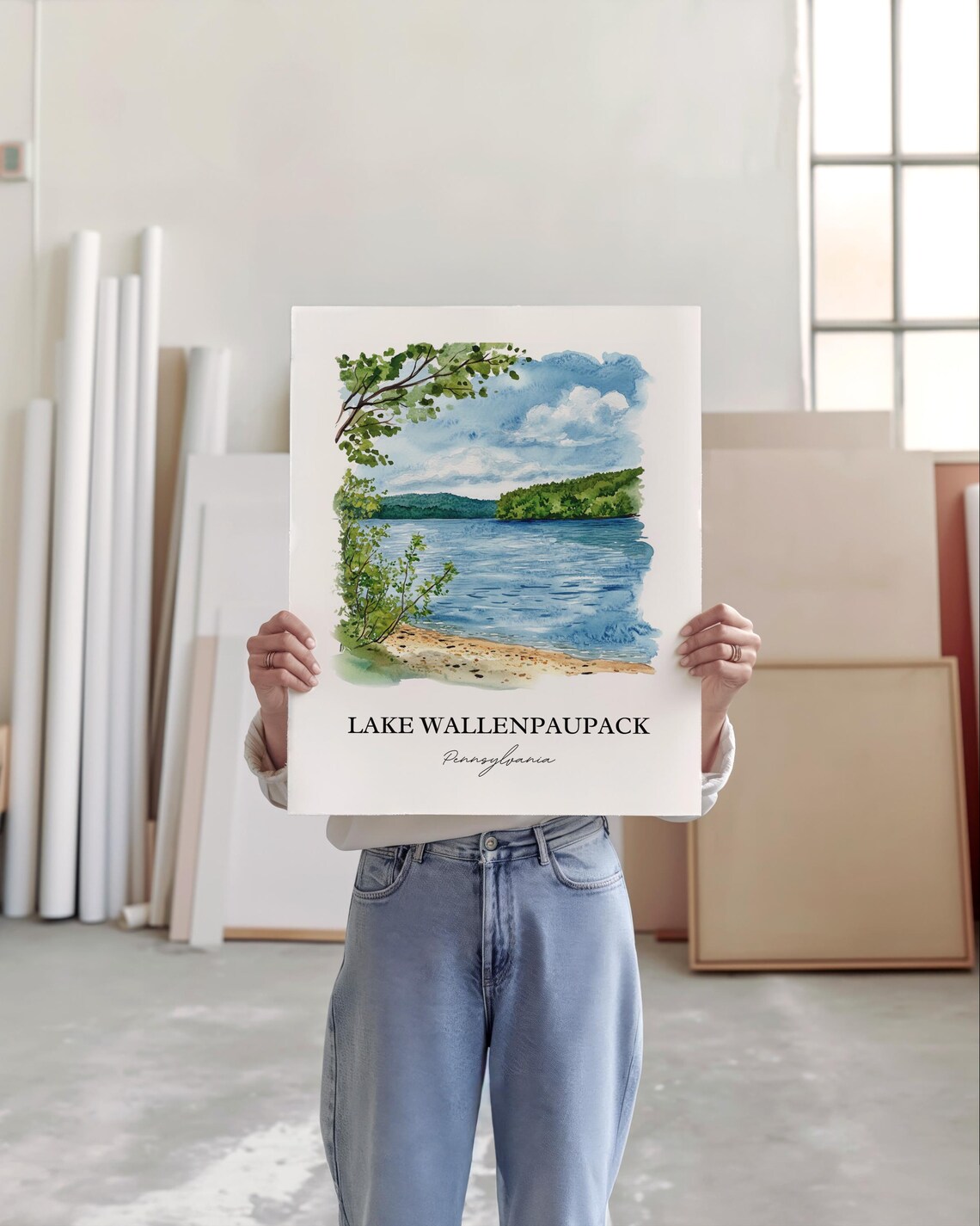 Lake Wallenpaupack Pennsylvania Lakeside Watercolor Art Poster - Image 3