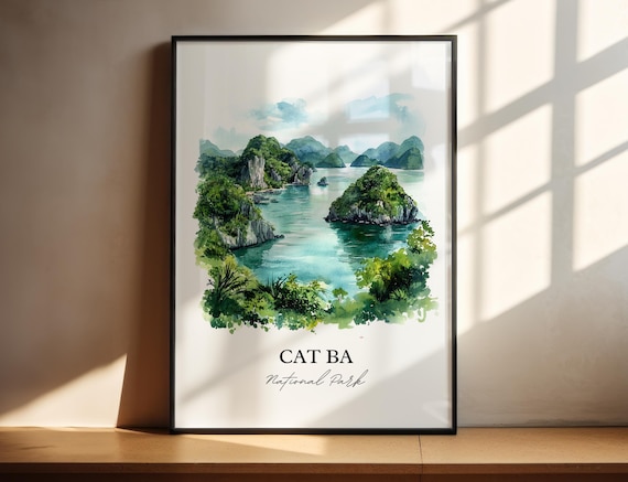 Cat Ba National Park Vietnam Turquoise Bay Watercolor Travel Poster