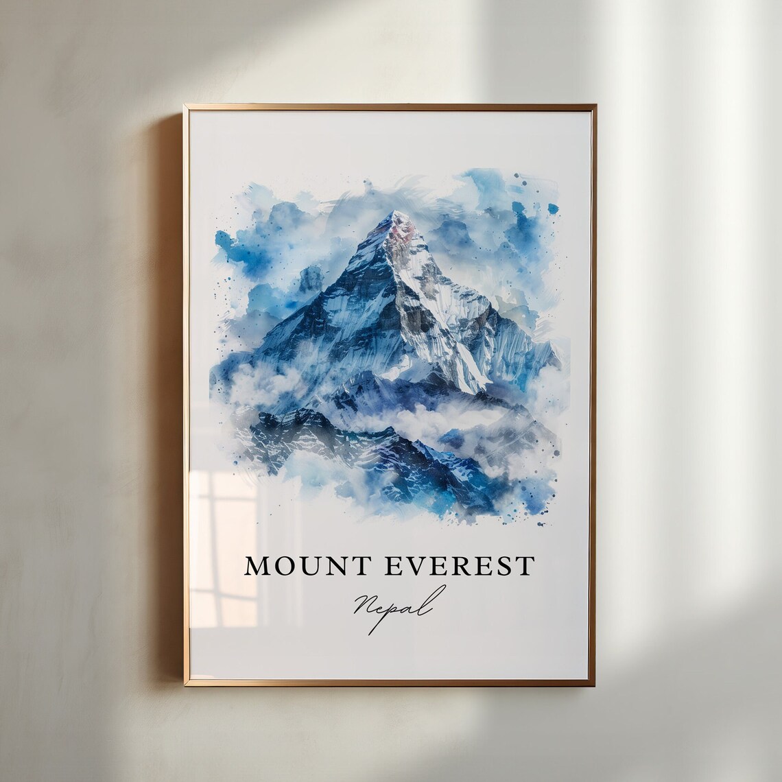 Mount Everest Nepal Snow Peak Watercolor Mountain Travel Poster