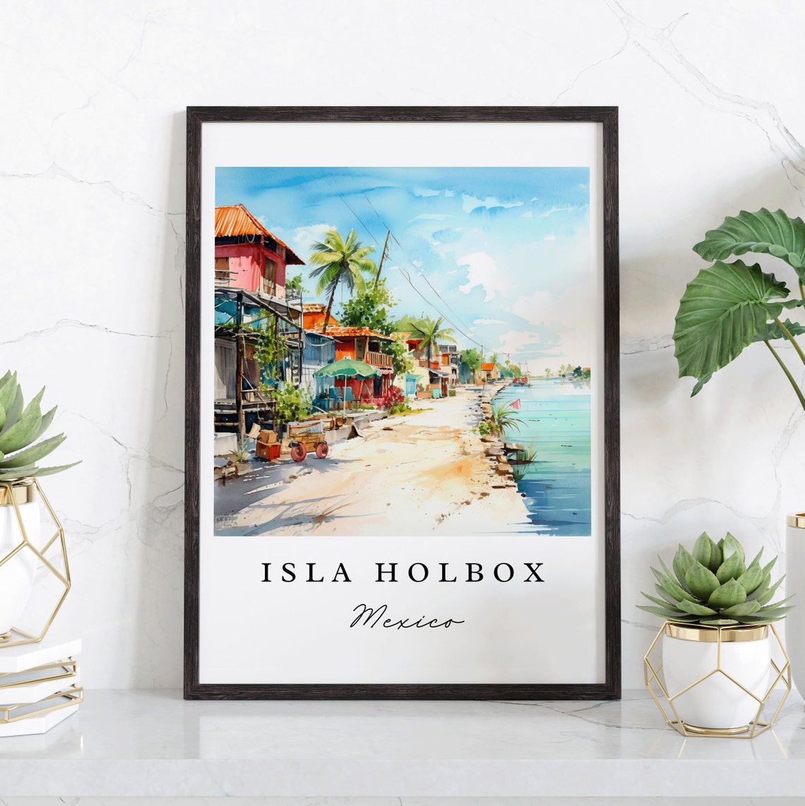 Isla Holbox Traditional Travel Art Mexico Poster Print Wedding Gift Birthday Present Custom Text Perfect - Image 2