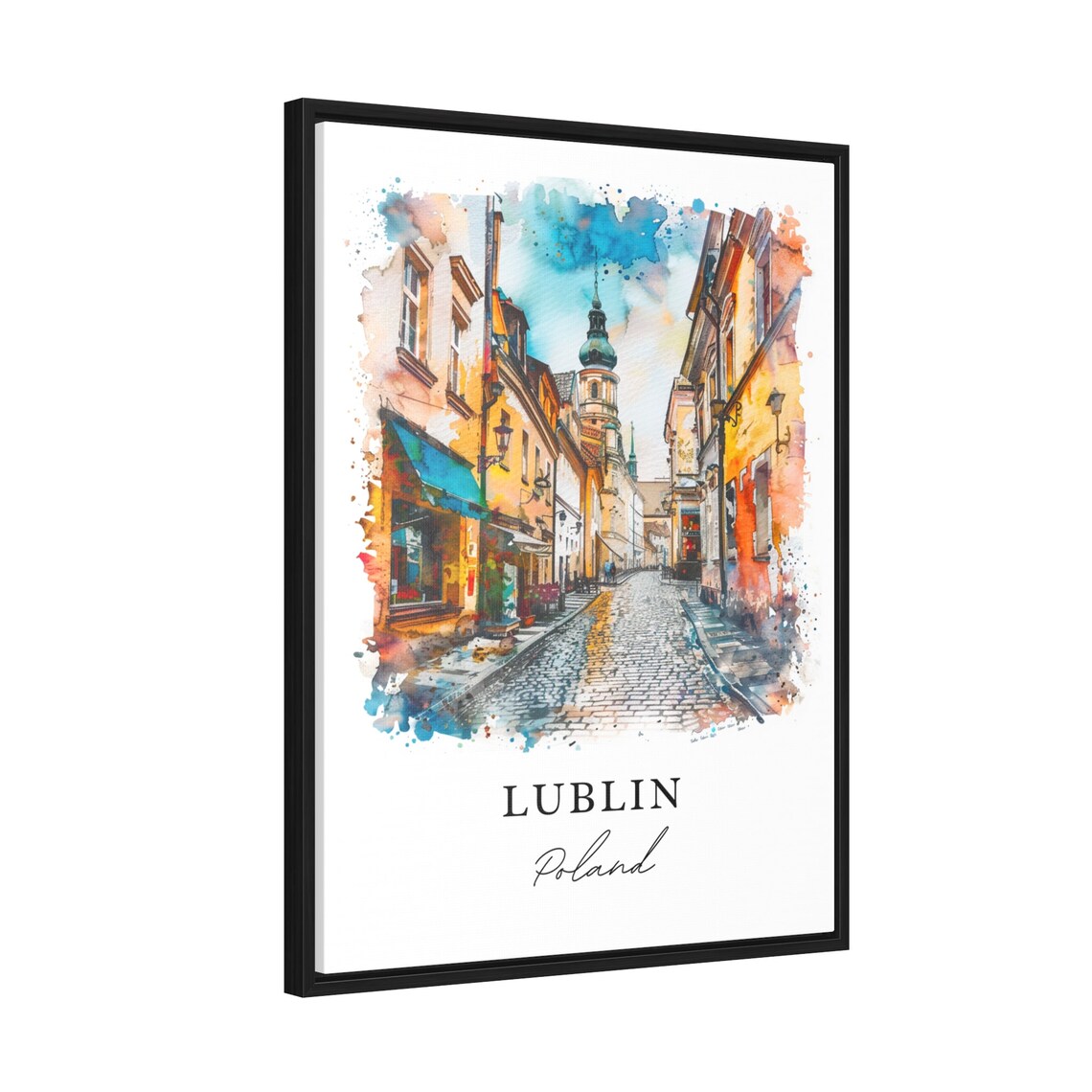 Lublin Poland Old Town Cobblestone Street Watercolor Travel Poster - Image 2