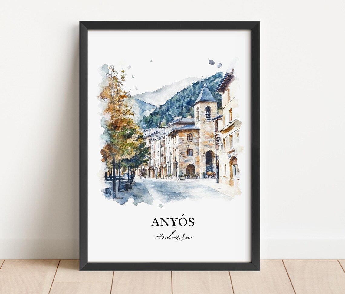 Anyós Andorra Mountain Street Watercolor Minimalist Travel Poster - Image 2