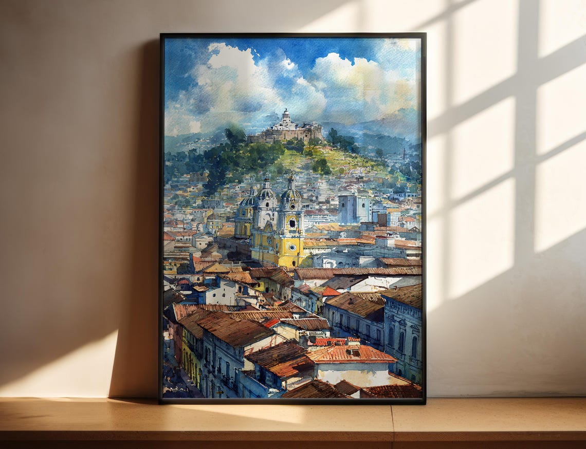 Quito Ecuador Watercolor Art Travel Print Artwork Decor Wall