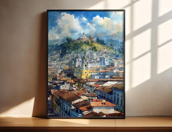 Quito Ecuador Watercolor Art Travel Print Artwork Decor Wall