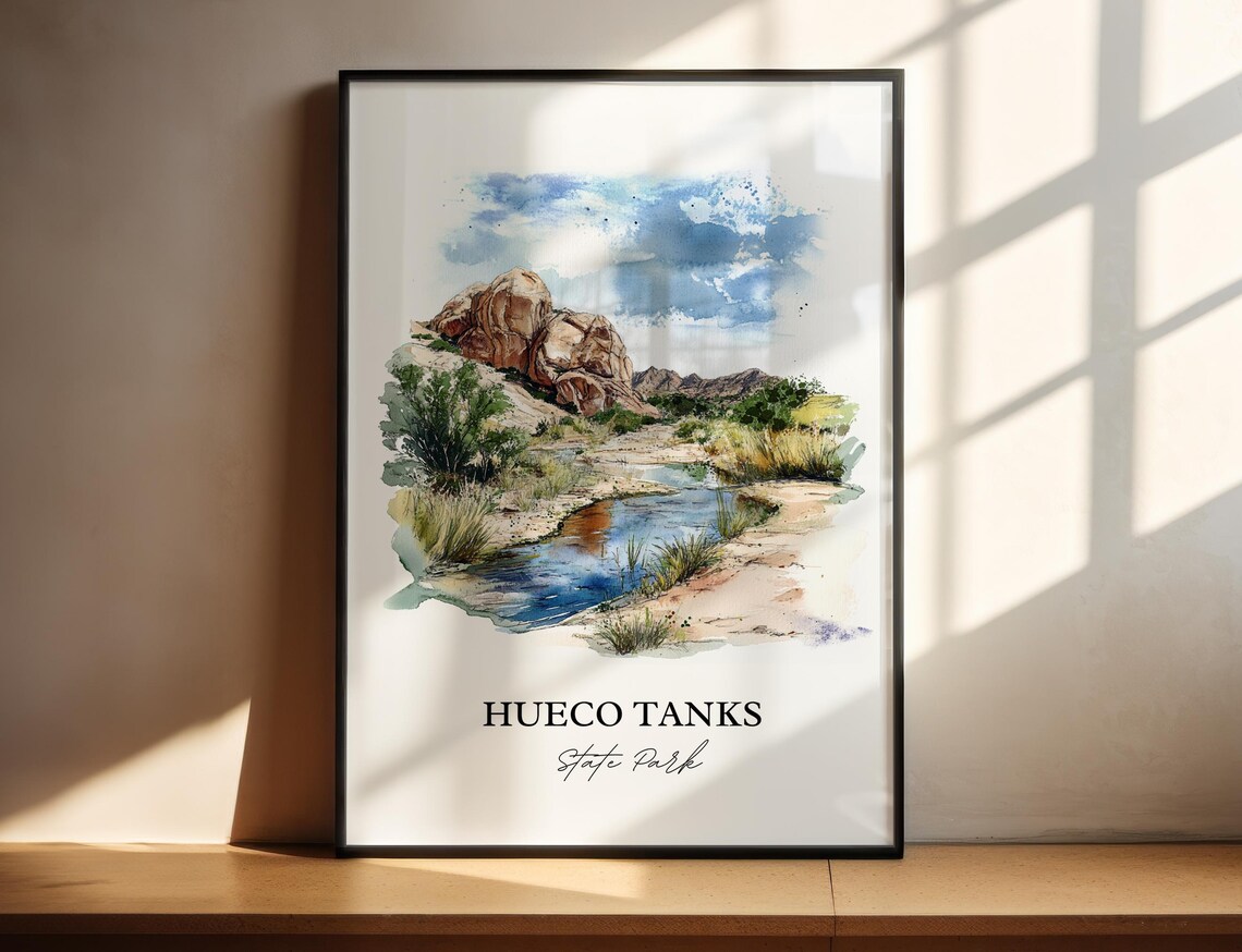 Hueco Tanks State Park Texas Rugged Desert Rock Watercolor Poster