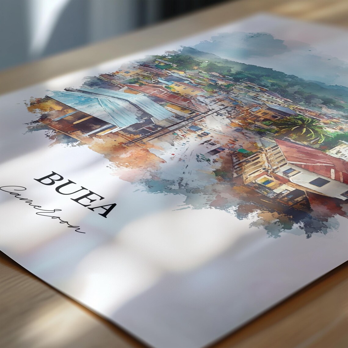 Buea Cameroon Hillside Town Watercolor Scenic Travel Poster Art - Image 7
