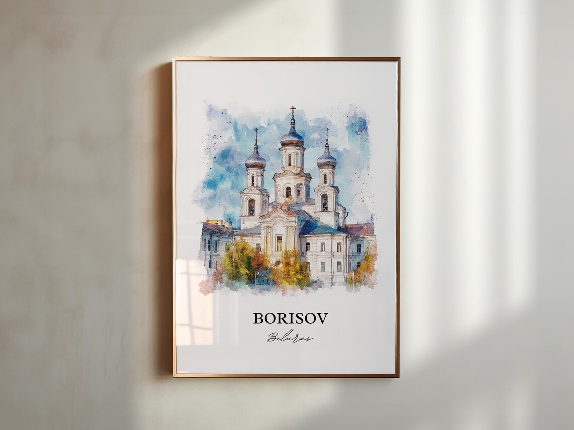 Borisov Belarus Onion Domed Church Golden Glow Watercolor Poster - Image 5