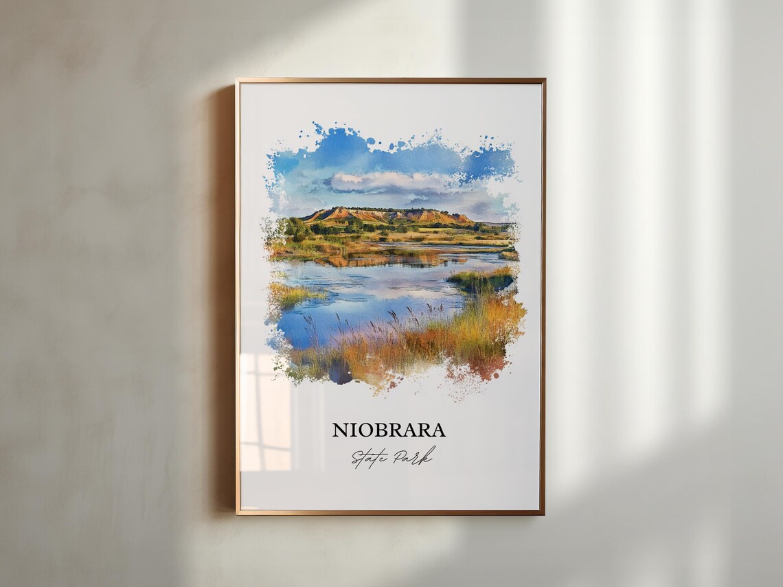 Niobrara State Park Nebraska River Bluffs Scenic Watercolor Poster - Image 2