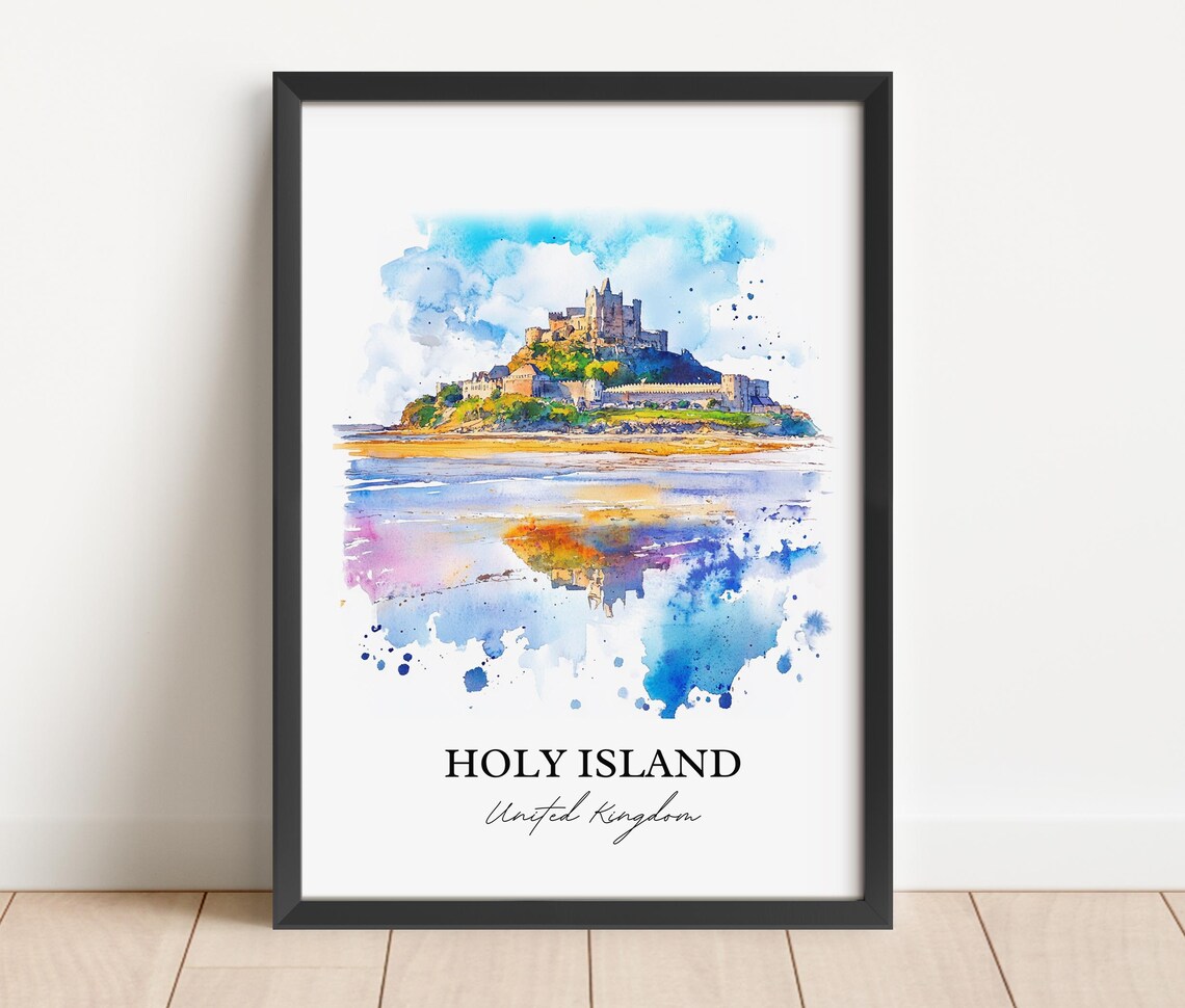 Holy Island United Kingdom Watercolor Island Castle Tidal View Poster - Image 3