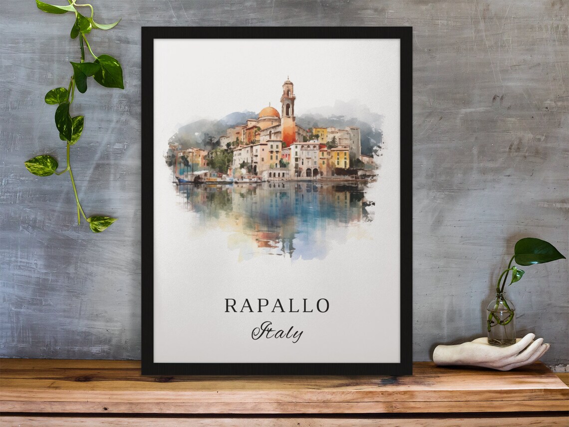 Rapallo Italy Colorful Harbor Reflection Watercolor Travel Poster - Image 2