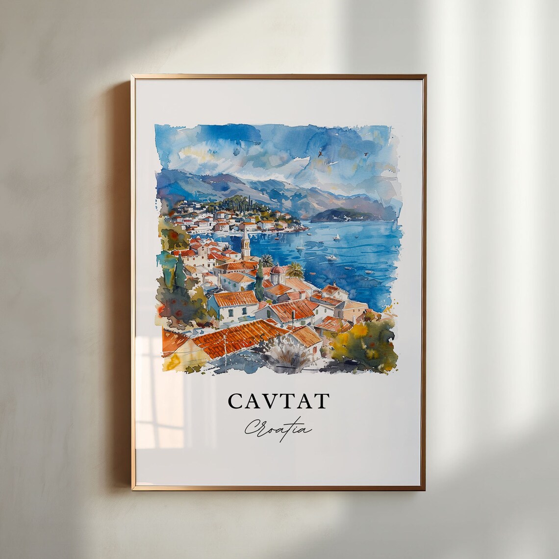 Cavtat Croatia Adriatic Coast Sailboat Watercolor Village Poster