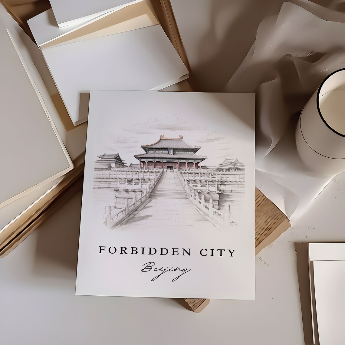 Forbidden City Beijing Pencil Sketch Imperial Palace Hall Poster - Image 6