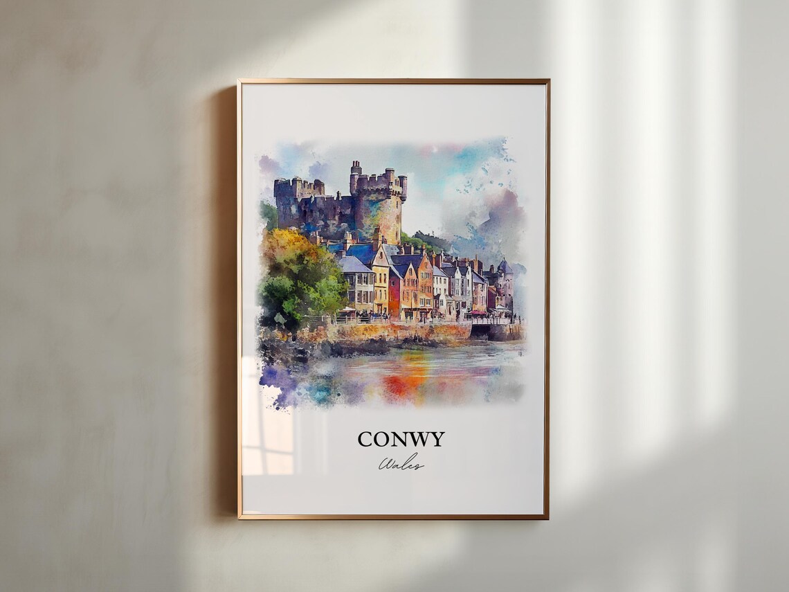 Conwy Wales Castle Harbour Watercolor Medieval Town Travel Poster - Image 5