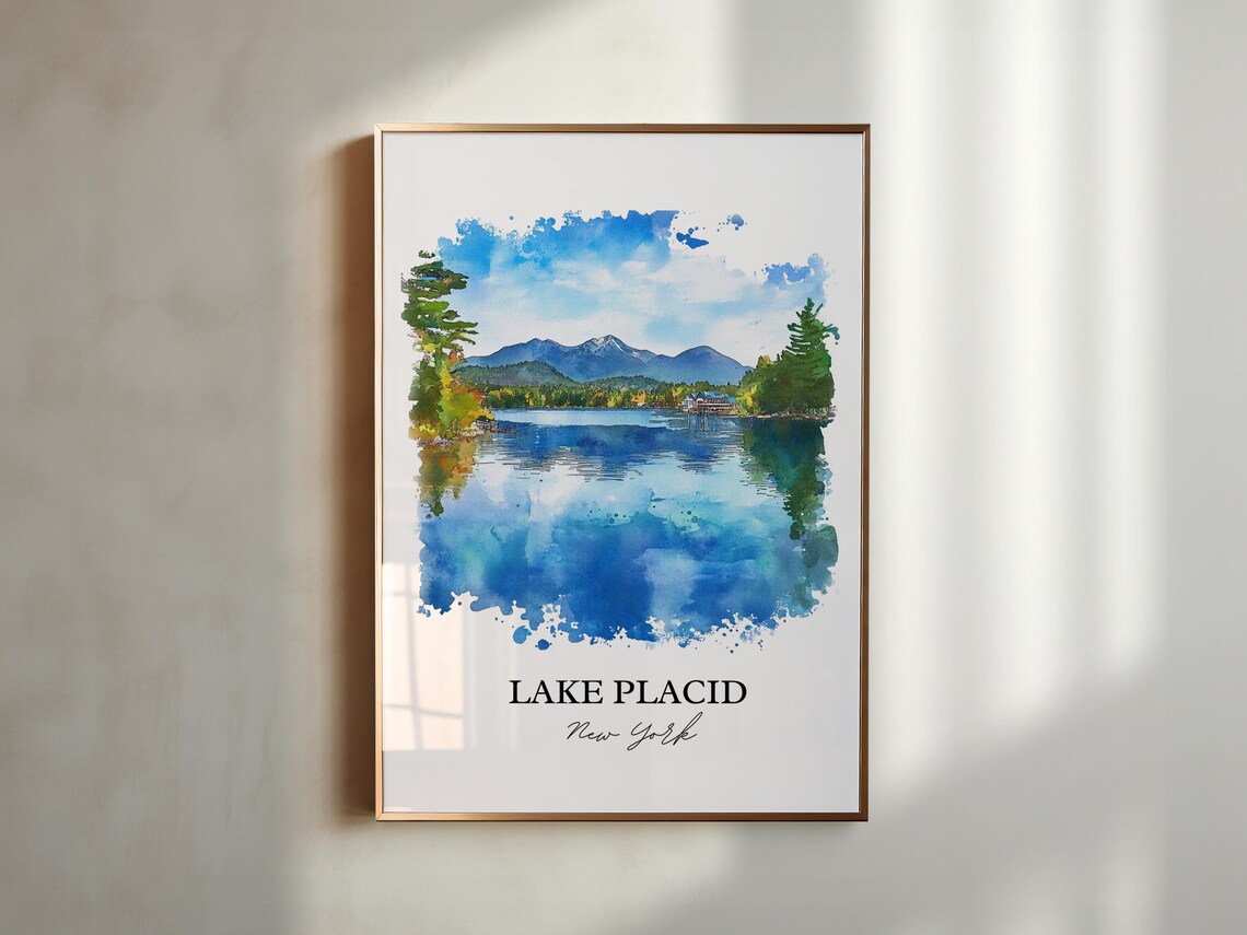 Lake Placid New York Mountain Lake Watercolor Travel Gift Poster - Image 4