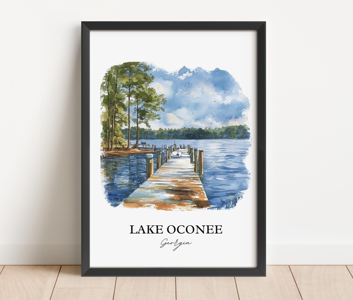 Lake Oconee Georgia Watercolor Wooden Dock Lake Pines Poster - Image 2