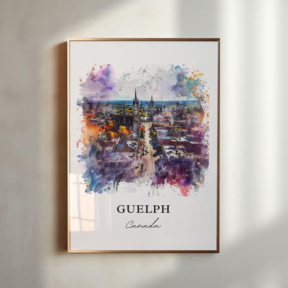 Guelph Canada Watercolor Cityscape Downtown Skyline Art Print