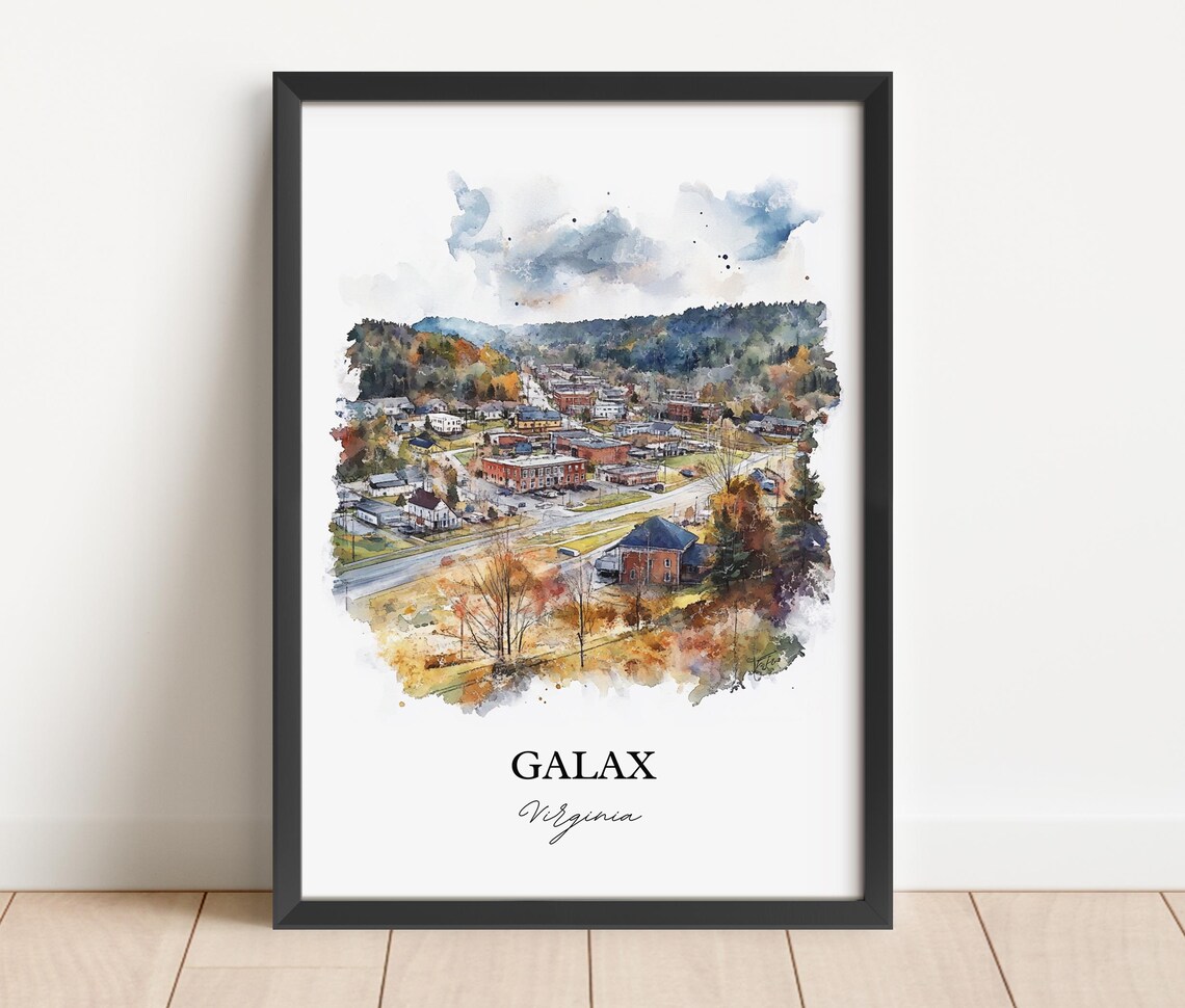 Galax Virginia Town Overlook Valley Autumn Watercolor Travel Poster - Image 2