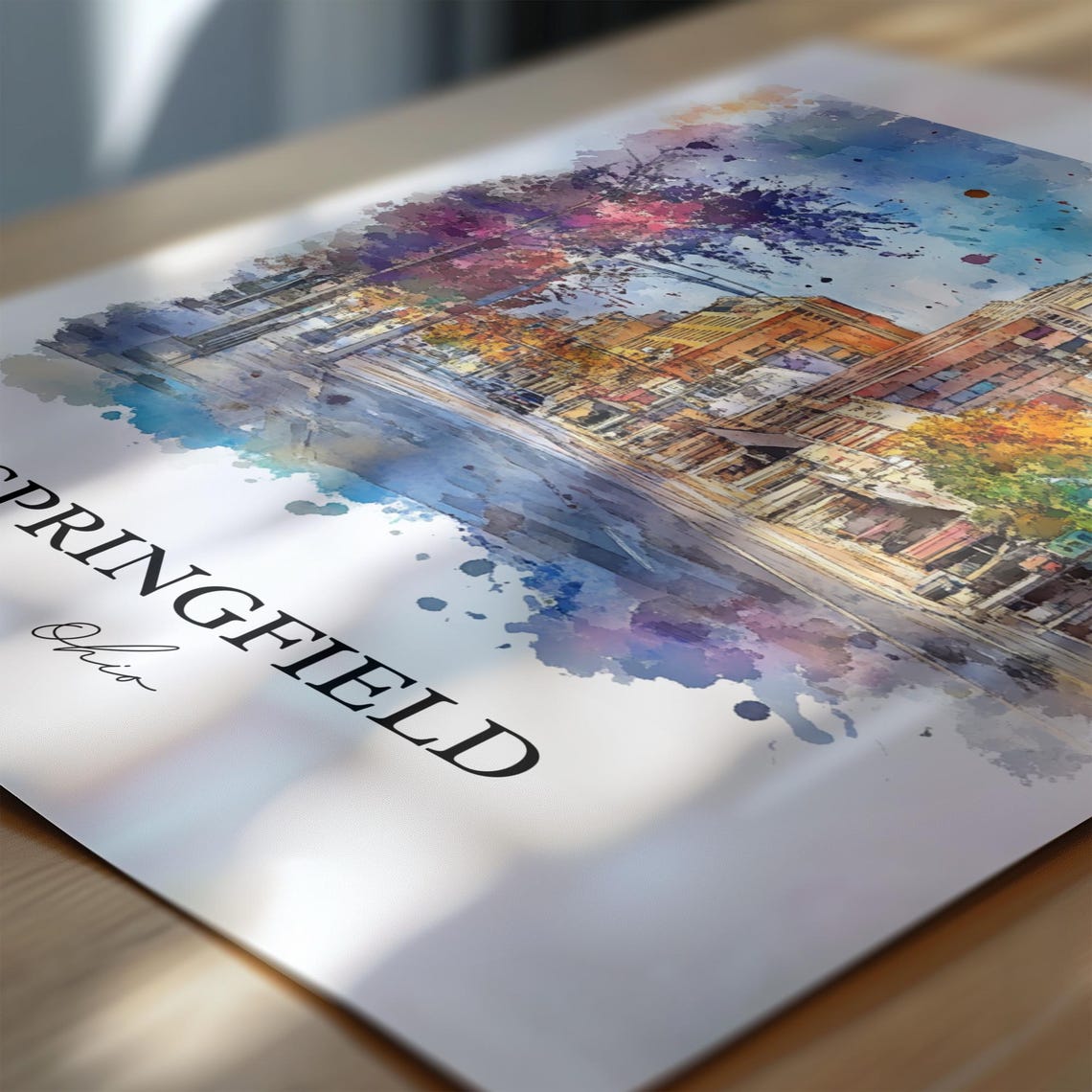 Springfield Ohio Watercolor Downtown Clock Tower Street Poster - Image 6