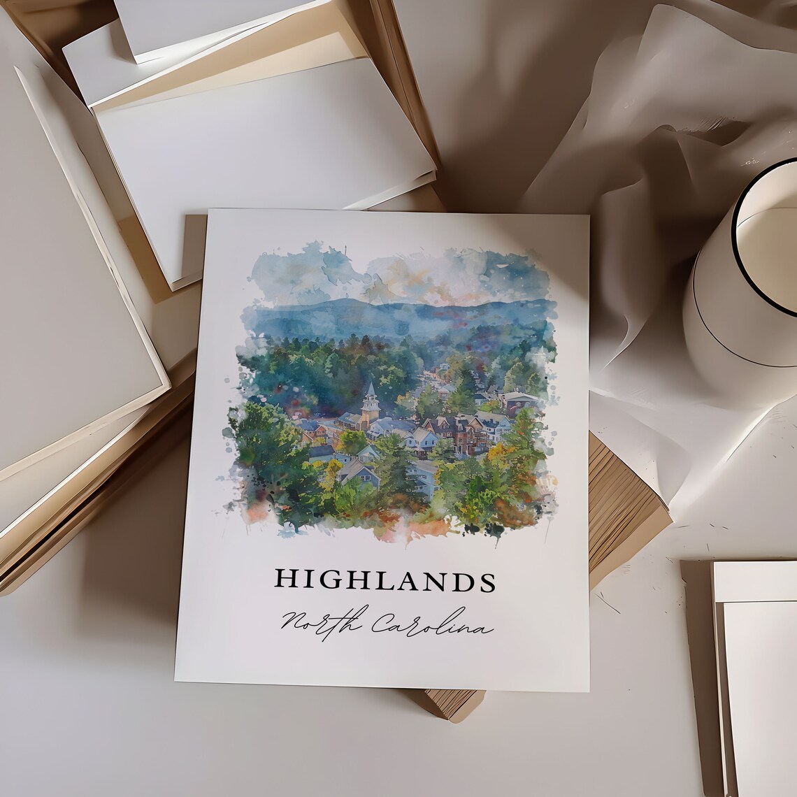 Highlands North Carolina Watercolor Mountain Town Scene Poster - Image 6