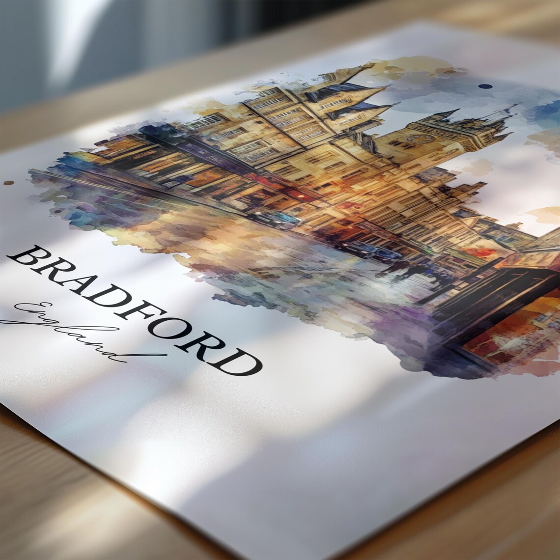 Bradford England Stone Historic Street Watercolor Travel Poster - Image 6