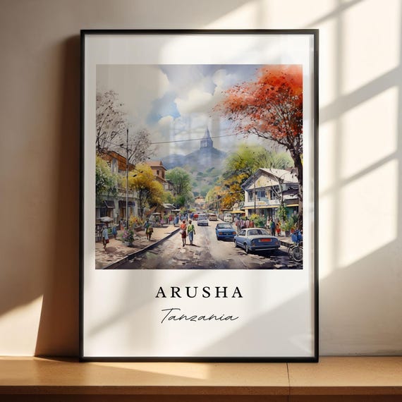 Arusha Traditional Travel Art Tanzania Poster Wedding Gift Birthday Present Custom Text Personalized