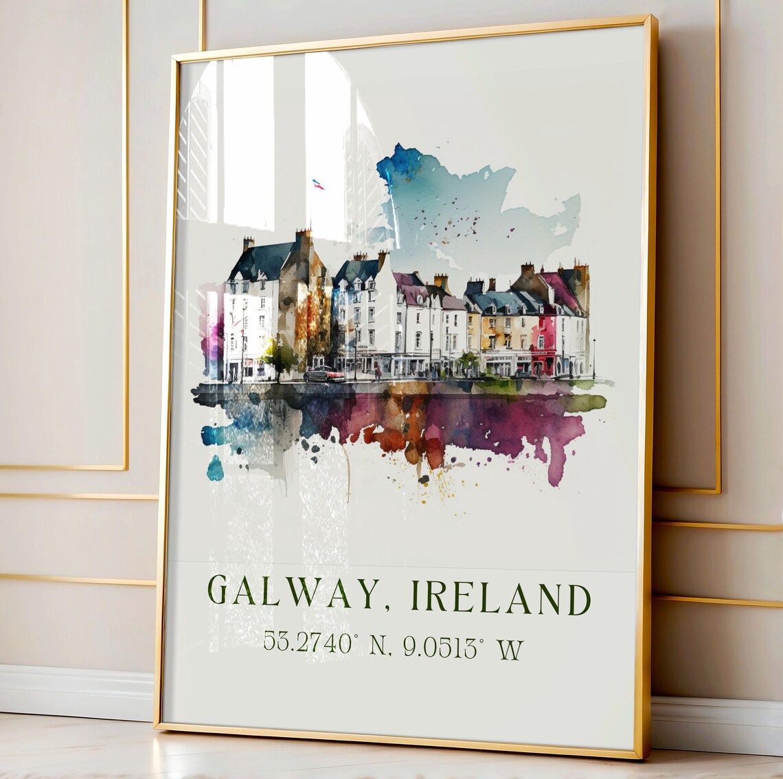 Galway Ireland Colorful Harbor Houses Scene Watercolor Art Poster - Image 5